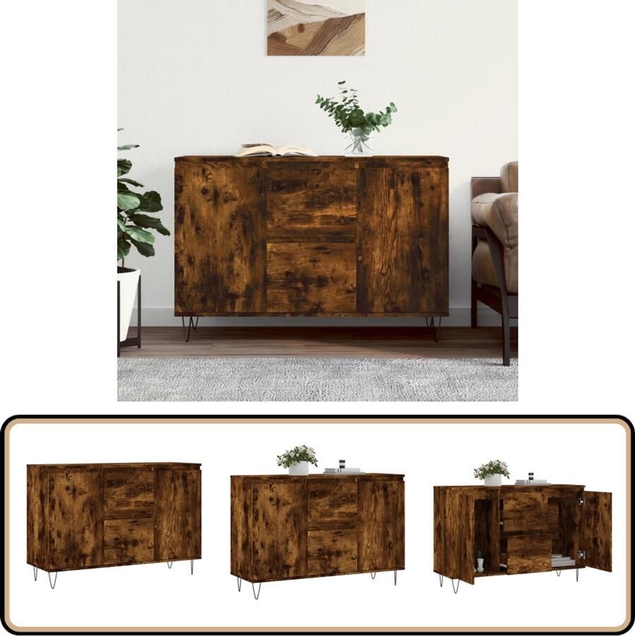 VidaXL Dressoir 104x35x70 cm Gerookt Eiken Hout Dressoir Kast Opbergkast Buffetkast Houten Dressoir - Foto 2