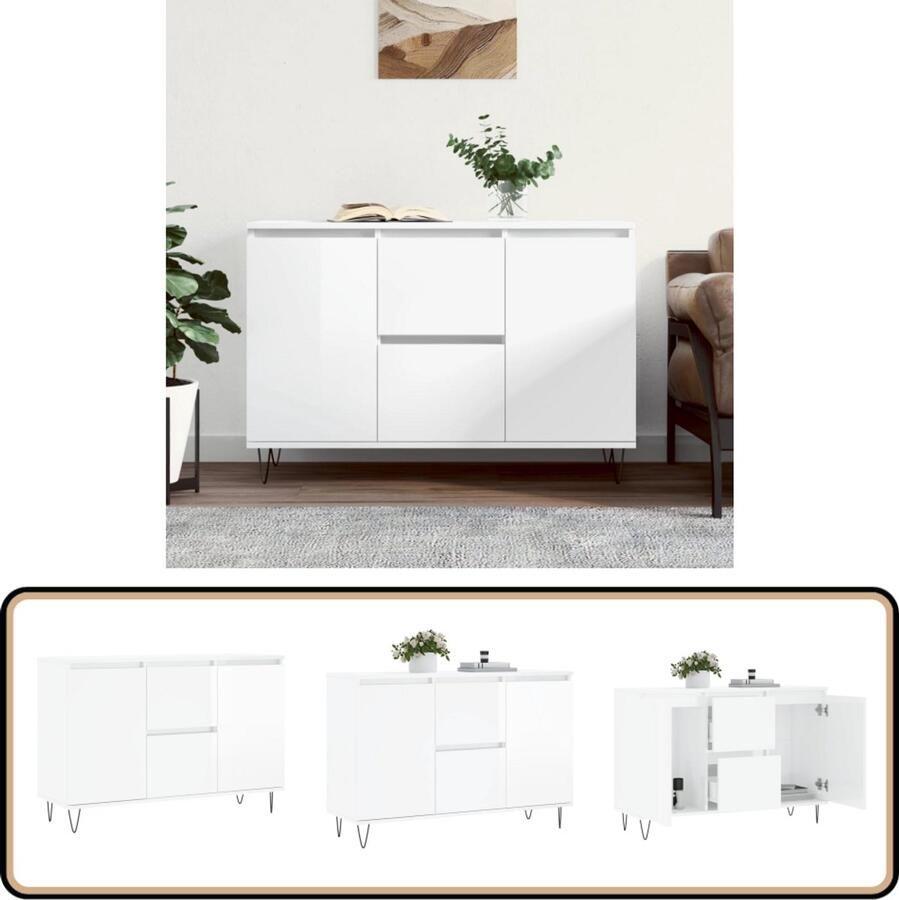 VidaXL Dressoir 104x35x70 cm Hoogglans Wit Dressoir Kast Opbergkast Woonkamerinrichting Keukenmeubilair