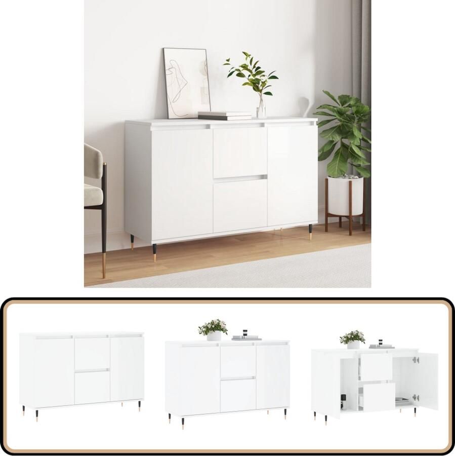 VidaXL Dressoir 104x35x70 cm Hoogglans wit Dressoir Opbergkast Kast Witte Kast Houten Dressoir