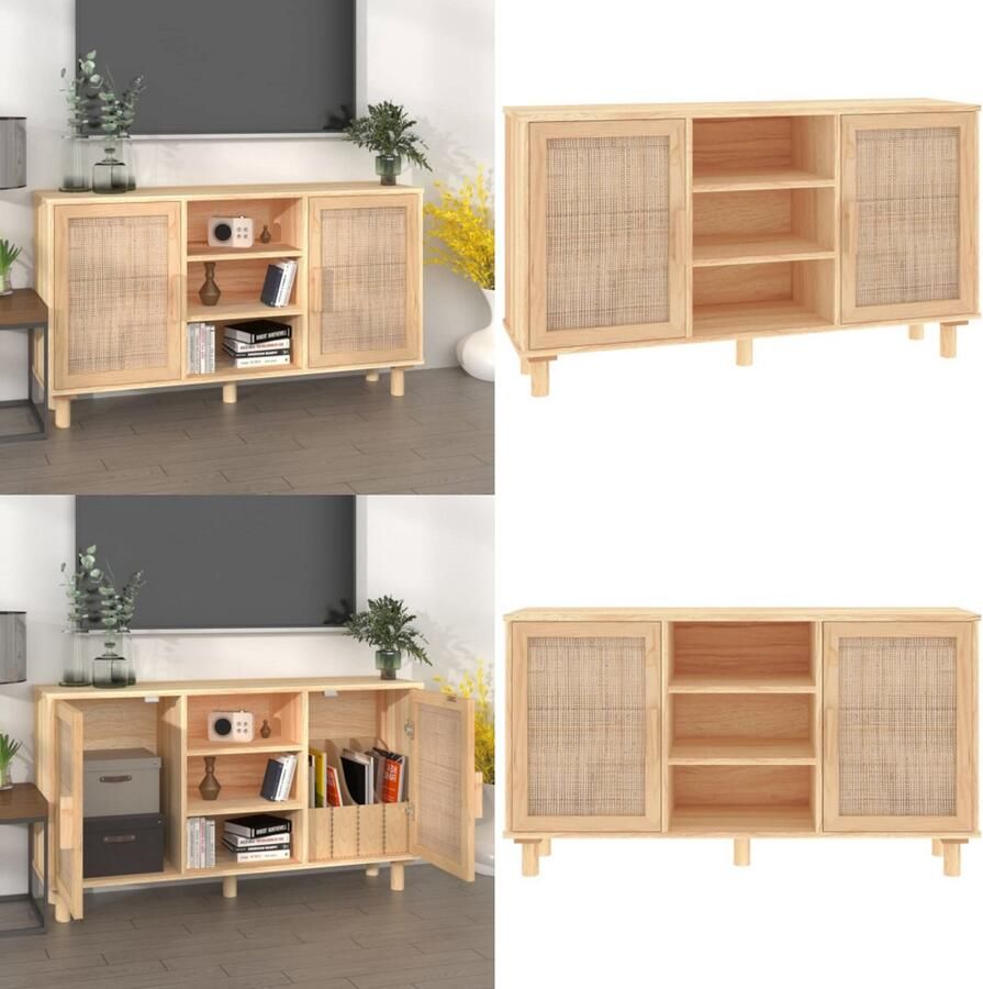 VidaXL Dressoir 105x30x60 cm massief grenenhout en rattan bruin Dressoir Dressoirs Kast Wandkast