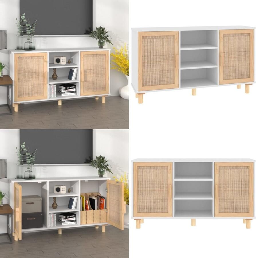 VidaXL Dressoir 105x30x60 cm massief grenenhout en rattan wit Dressoir Dressoirs Kast Wandkast