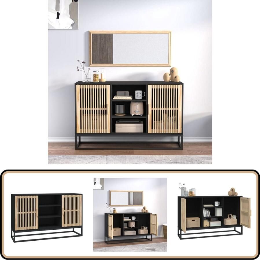 VidaXL Dressoir 105x30x65 cm Zwart Bewerkt Hout Dressoir Commode Kast Woonkamermeubilair Slaapkamermeubilair