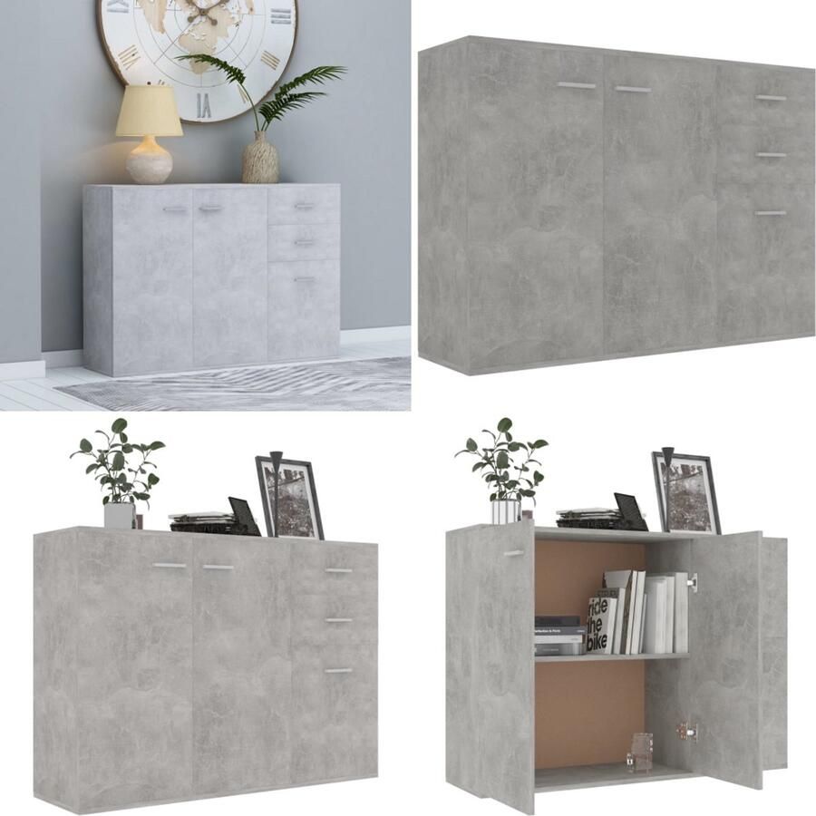 VidaXL Dressoir 105x30x75 cm bewerkt hout betongrijs Dressoir Dressoirs Ladekast Ladekasten