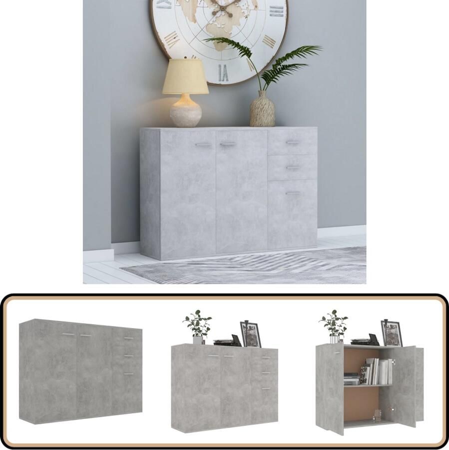 VidaXL Dressoir 105x30x75 cm betongrijs hout Dressoir Kast Bergruimte Livingroom Slaapkamer