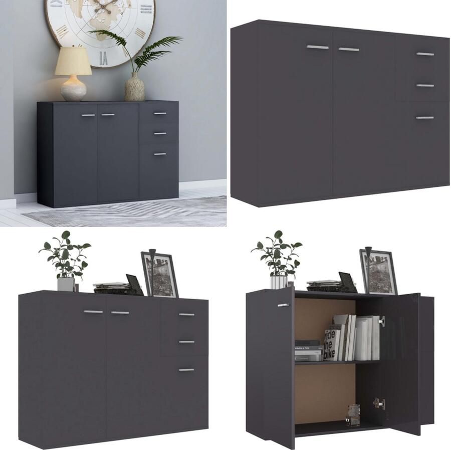 VidaXL Dressoir 105x30x75 cm bewerkt hout grijs Dressoir Dressoirs Ladekast Ladekasten