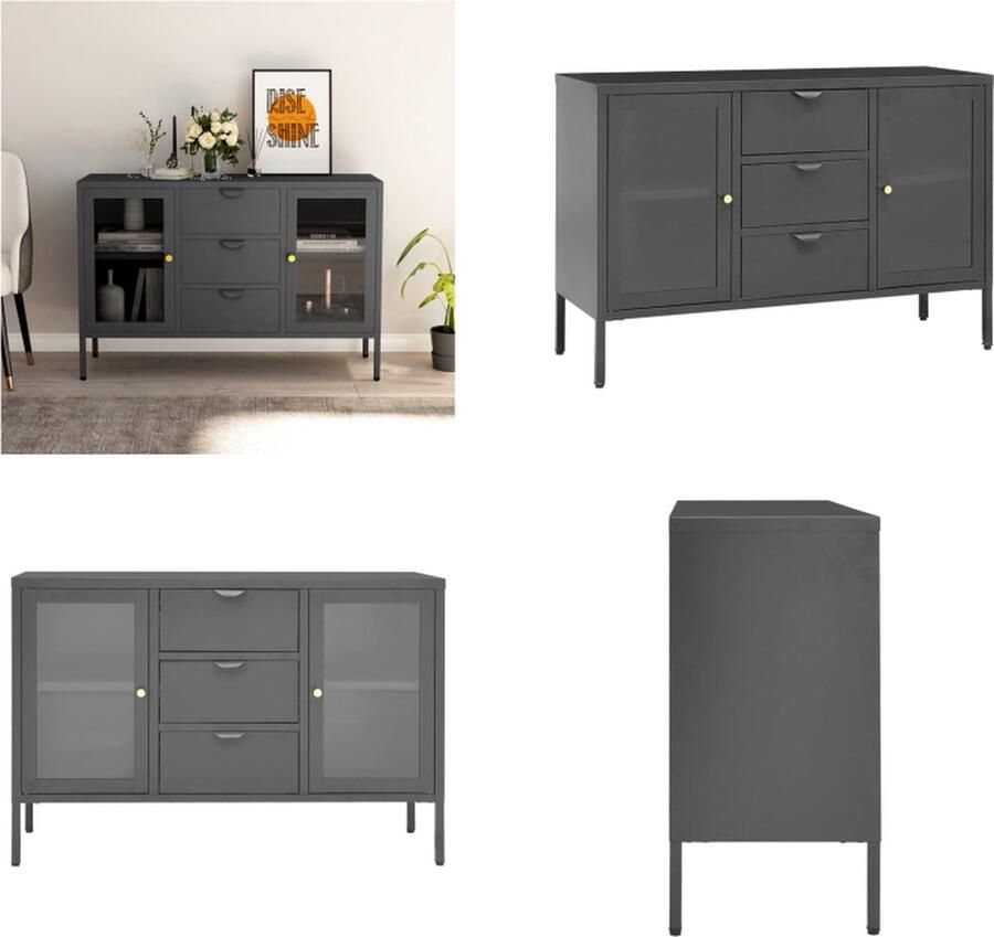 VidaXL Dressoir 105x35x70 cm staal en gehard glas antracietkleurig Dressoir Dressoirs Kast Kasten