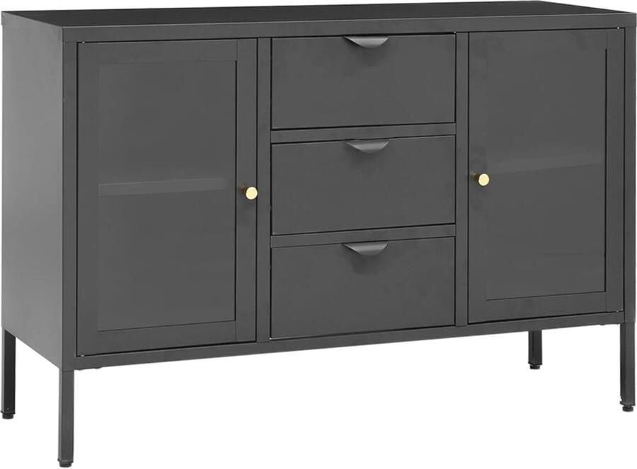 VidaXL Dressoir 105x35x70 cm Staal en glas Dressoir Tv-meubel Opbergkast Salontafel Modern