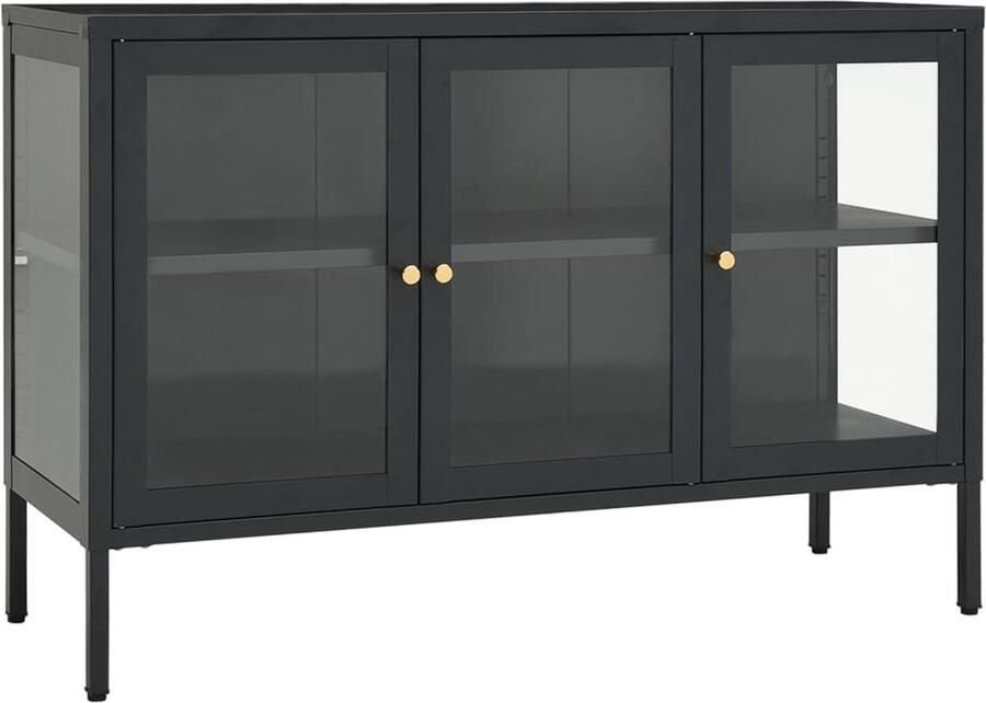 VidaXL Dressoir Staal & Glas Antraciet 105x35x70 cm Dressoir Opbergkast Tv-meubel Salontafel Zwart Metalen Dressoir - Foto 2