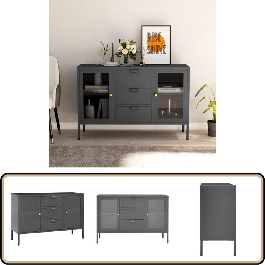 VidaXL Dressoir 105x35x70 cm Staal en glas Dressoir Tv-meubel Opbergkast Salontafel Modern - Foto 2