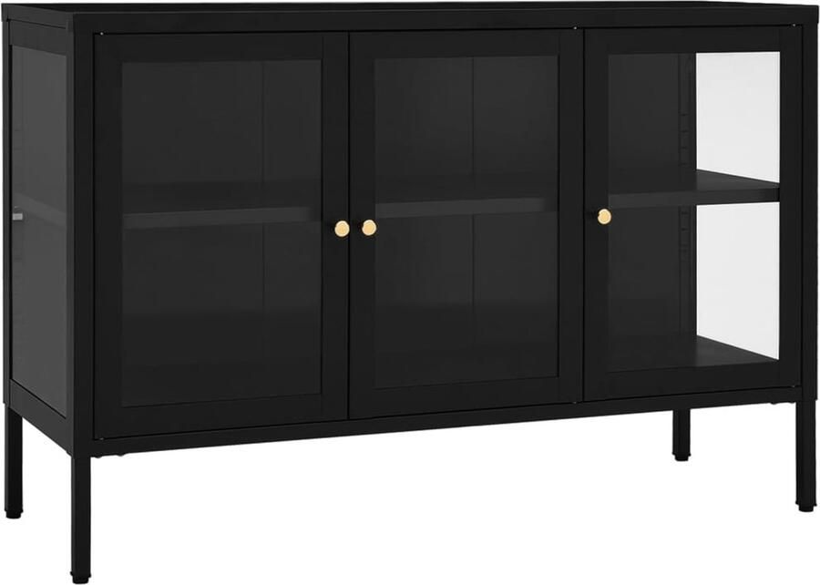 The Living Store Dressoir 105x35x70 cm staal en glas zwart Dressoir Opbergkast Tv-meubel Salontafel Modern Dressoir - Foto 2