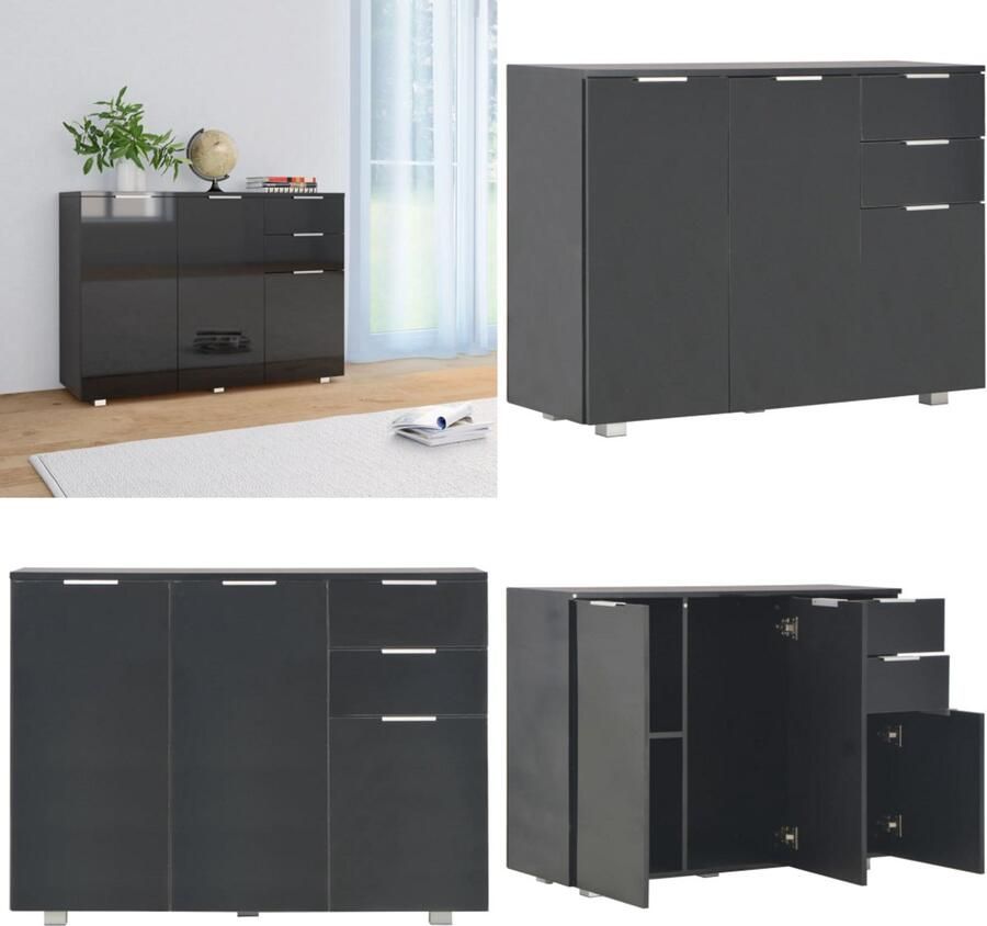 VidaXL Dressoir 107x35x80 5 cm hoogglans zwart Dressoir Dressoirs Zijkast Zijkasten