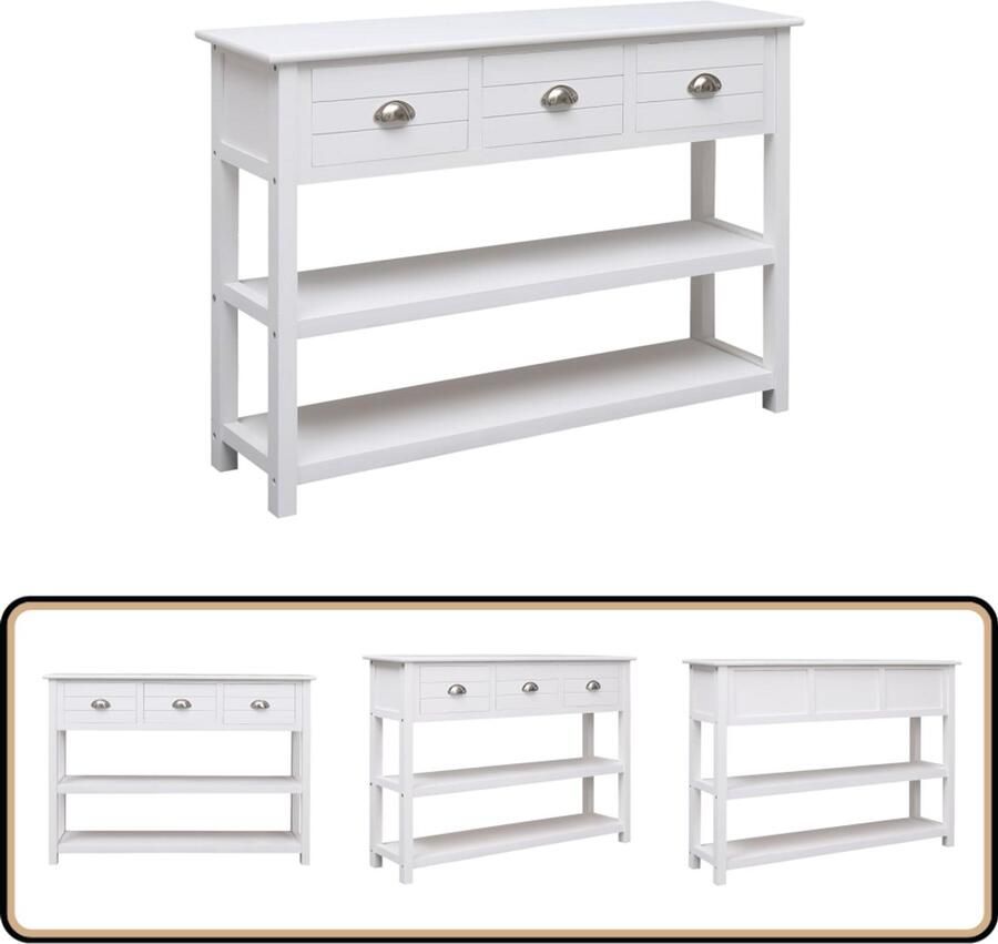 VidaXL Dressoir 108x30x76 cm Wit Paulowniahout Dressoir Kast Opbergmeubels Woonkamerinrichting Slaapkamerinrichting - Foto 2