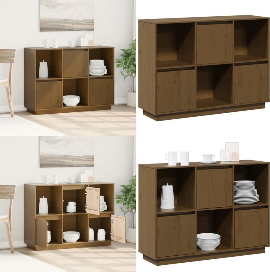 VidaXL Dressoir 110 5x35x80 cm massief grenenhout honingbruin Dressoir Dressoirs Kast Wandkast