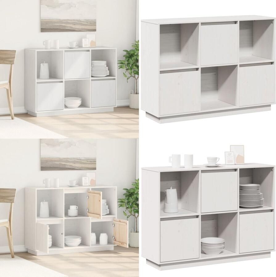 VidaXL Dressoir 110 5x35x80 cm massief grenenhout wit Dressoir Dressoirs Kast Wandkast