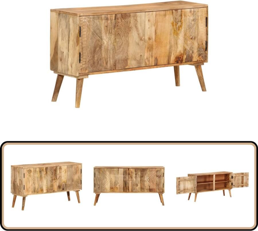 VidaXL Dressoir Massief Mangohout 110x30x60 cm Dressoir Mangohout Wit Opbergruimte Vintage