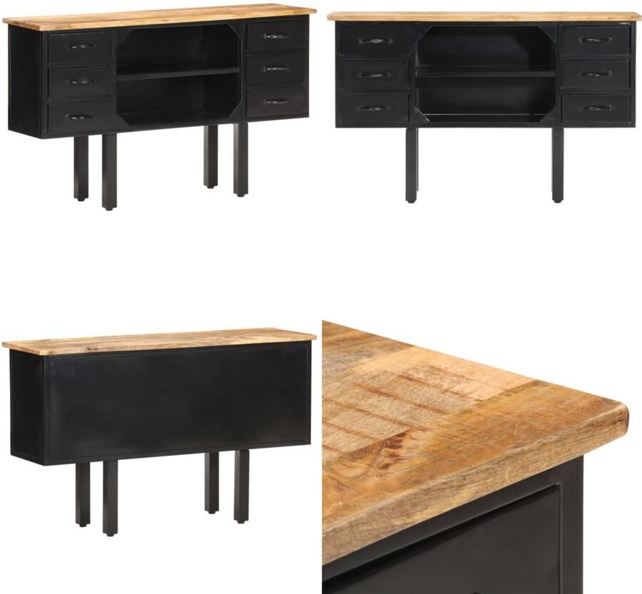 VidaXL Dressoir 110x30x65 cm massief ruw mangohout en staal Dressoir Dressoirs Houten Dressoir Houten Dressoirs