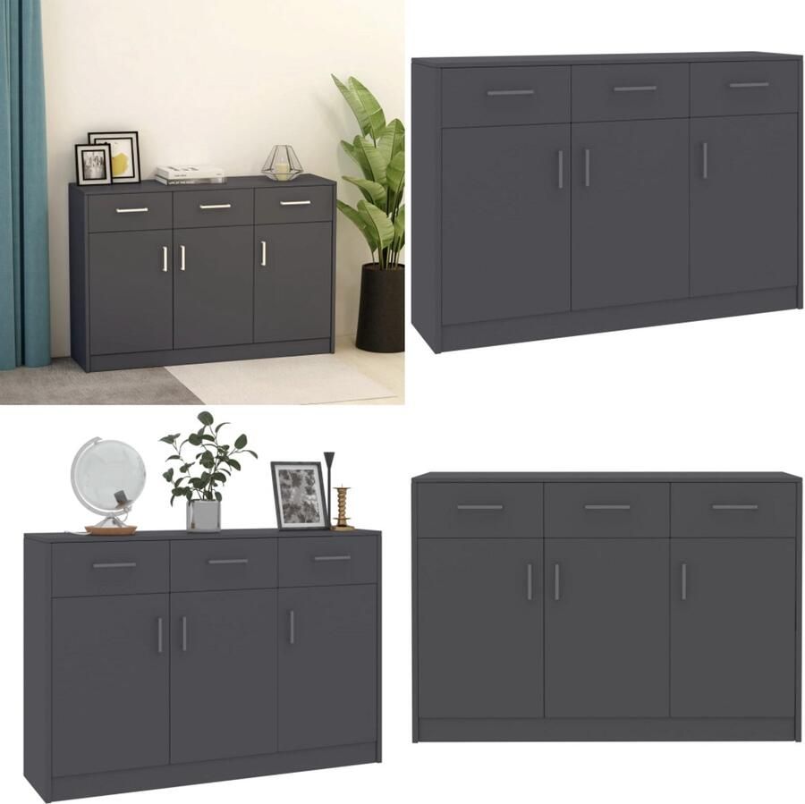 VidaXL Dressoir 110x30x75 cm bewerkt hout grijs Dressoir Dressoirs Opbergkast Opbergkasten