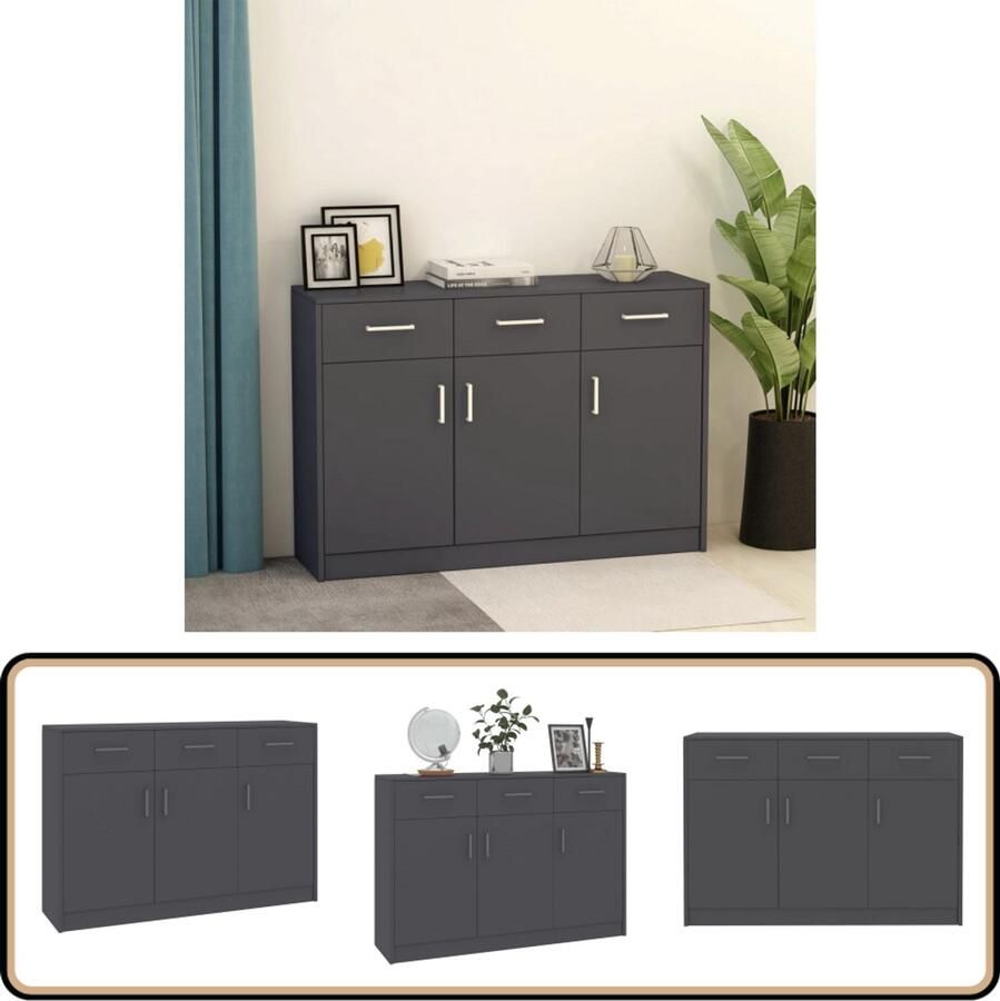 VidaXL Dressoir 110x30x75 cm Grijs Bewerkte Hout Dressoir Kast Opbergkast Meubilair Woonkamer