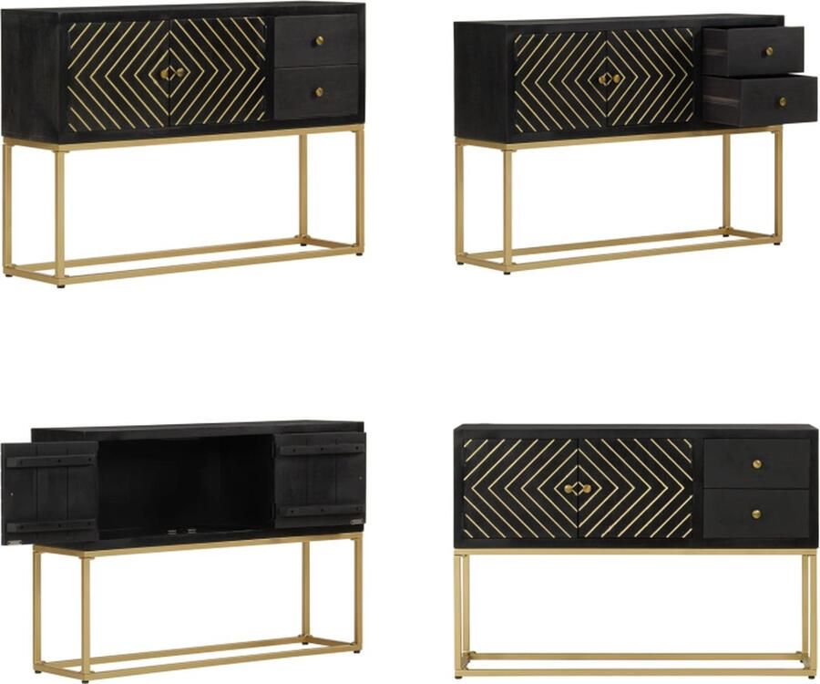 VidaXL Dressoir 110x30x75 cm massief mangohout zwart en goud Dressoir Dressoirs Kast Wandkast - Foto 2
