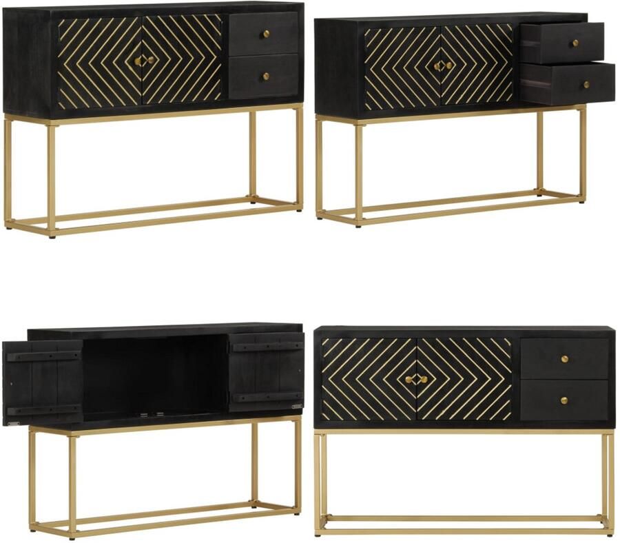 VidaXL Dressoir 110x30x75 cm massief mangohout zwart en goud Dressoir Dressoirs Kast Wandkast