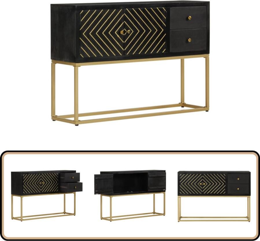 VidaXL Dressoir 110 cm Mangohout Zwart & Goud Dressoir Mangohout Zwarte Dressoir Gouden Dressoir Salontafel