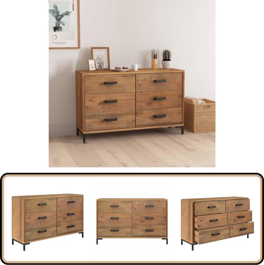 VidaXL Dressoir 110x35x70 cm Massief Grenenhout Bruin Dressoir Industrieel Dressoir Vintage Dressoir Houten Dressoir Grenoble Dressoir