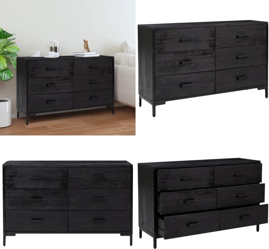 VidaXL Dressoir 110x35x70 cm massief grenenhout zwart Dressoir Dressoirs Kast Wandkast