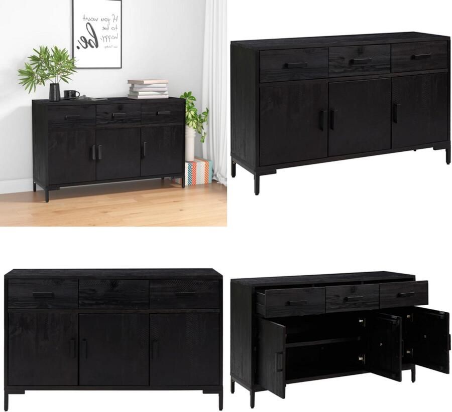 VidaXL Dressoir 110x35x70 cm massief grenenhout zwart Dressoir Dressoirs Kast Wandkast