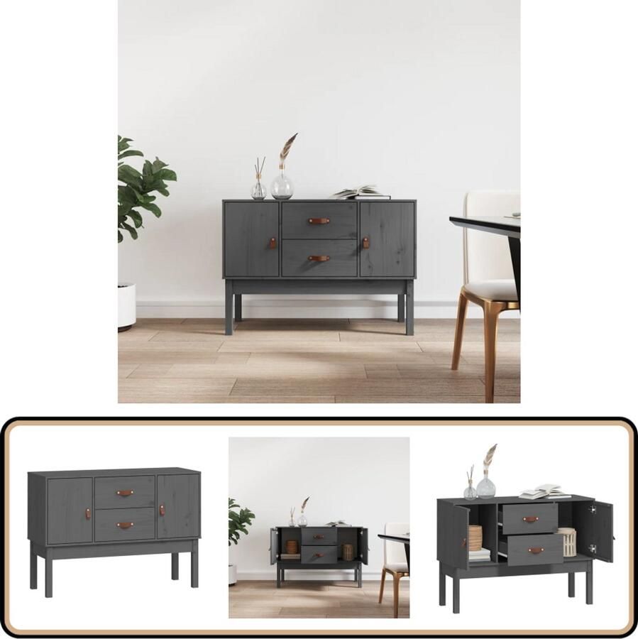 VidaXL Dressoir 110x40x78 cm Massief Grenenhout Grijs Dressoir Grenoble Hout Vintage Dressoir Landelijke Stijl Salontafel - Foto 2