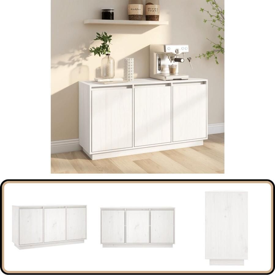 VidaXL Dressoir 111x34x60 cm Wit Massief Grenenhout Dressoir Moderne Kast Opbergkast Houten Dressoir Witte Kast