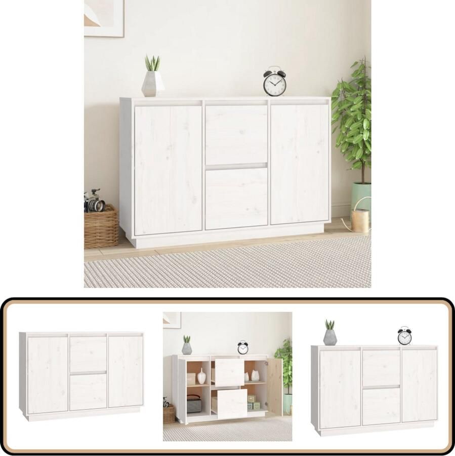 VidaXL -Dressoir-111x34x75-cm-massief-grenenhout-wit