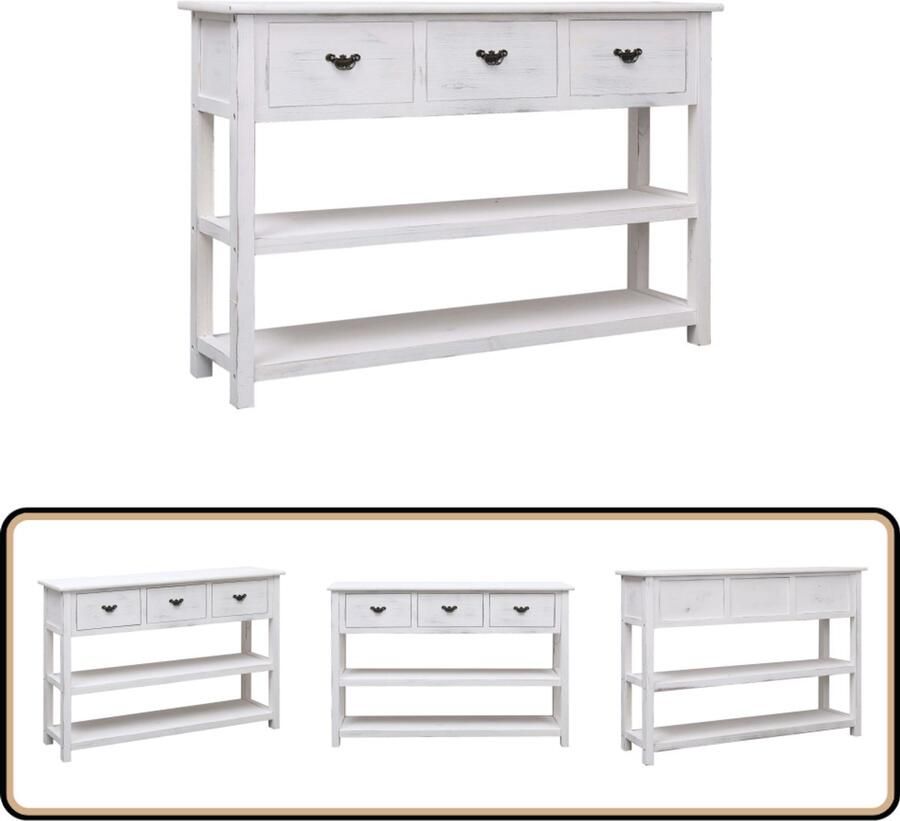 VidaXL Dressoir Hout Antiekwit 115x30x76 cm Dressoir Commode Meubels Vintage Wit