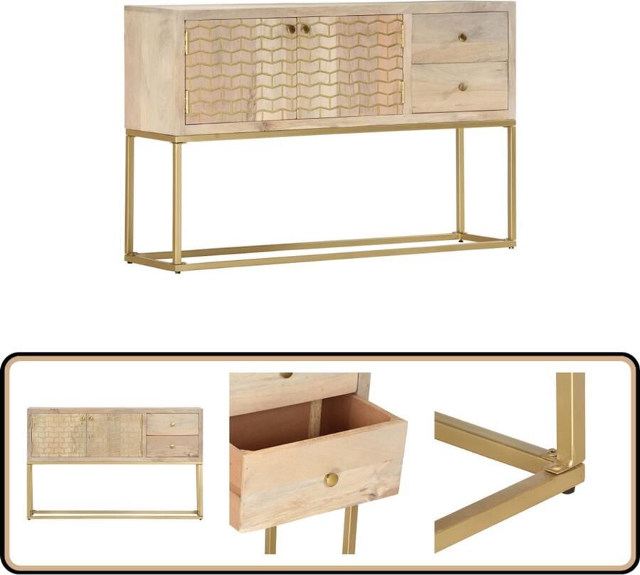 VidaXL Dressoir 120x30x75 cm Mangohout Goud Dressoir Kast Mangohout Vintage Landelijk - Foto 2