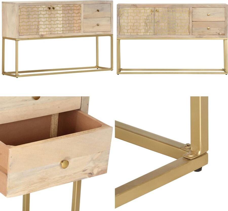 VidaXL Dressoir 120x30x75 cm massief mangohout goudkleurig Dressoir Dressoirs Houten Dressoir Houten Dressoirs