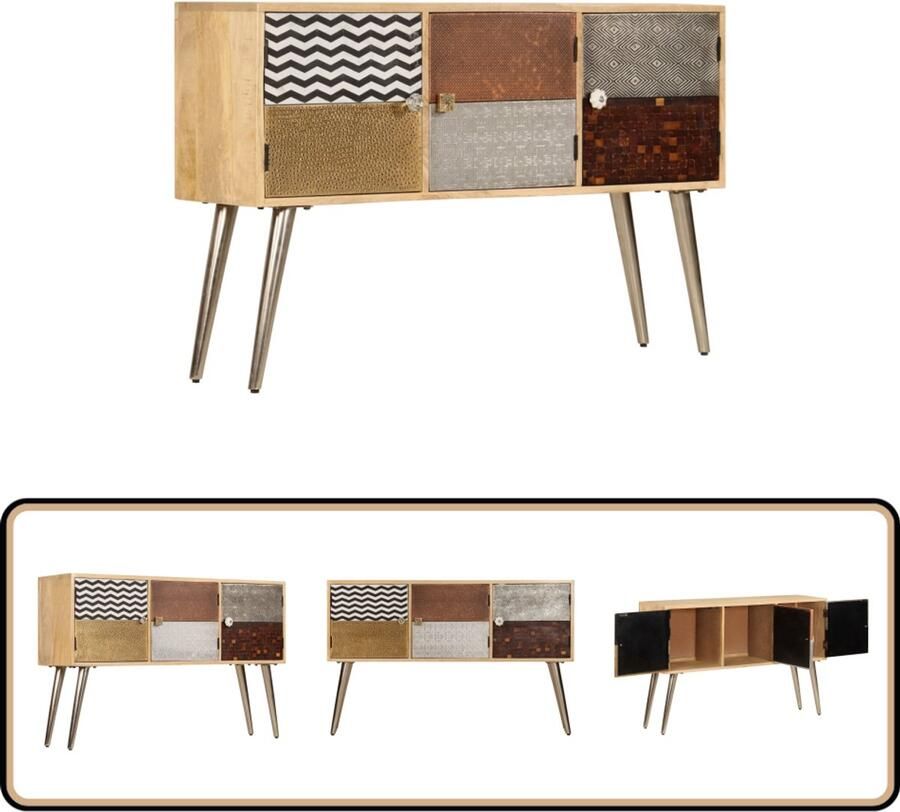 VidaXL Dressoir 120x30x75 cm Mangohout & Staal Dressoir Mangohout Meubels Vintage Landelijk
