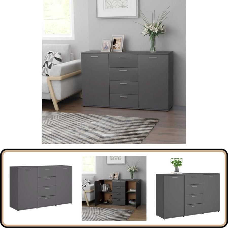VidaXL Dressoir 120x35 5x75 cm Bewerkt hout Grijs Dressoir Kast Meubilair Houten Dressoir Grijze Dressoir - Foto 2