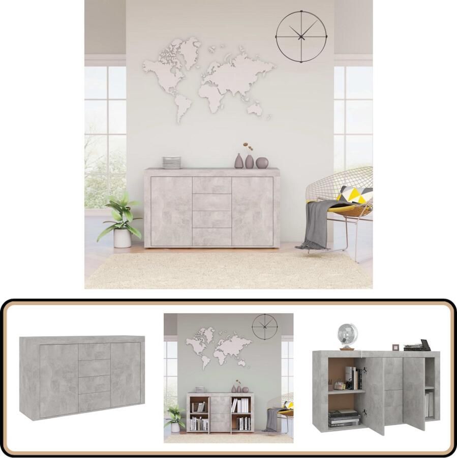VidaXL Dressoir 120x36x69 cm Betongrijs Bewerk hout Dressoir Commode Opbergkast Betongrijs Modern - Foto 3