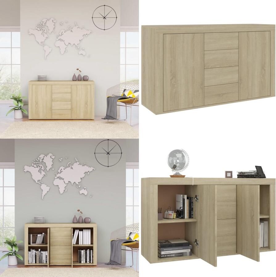 VidaXL Dressoir 120x36x69 cm bewerkt hout sonoma eikenkleurig Dressoir Dressoirs Kast Kasten