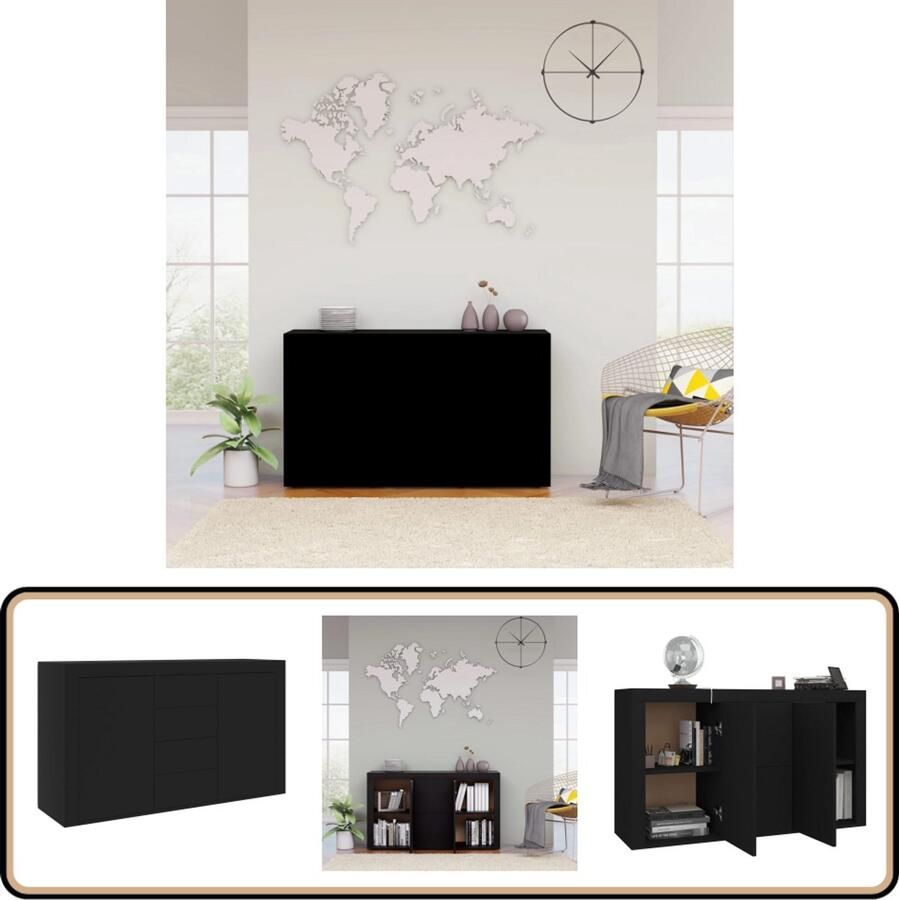 VidaXL Dressoir 120x36x69 cm Zwart Bewerkt hout Dressoir Bijzettafels Tv-tafel Opbergkast Salontafel