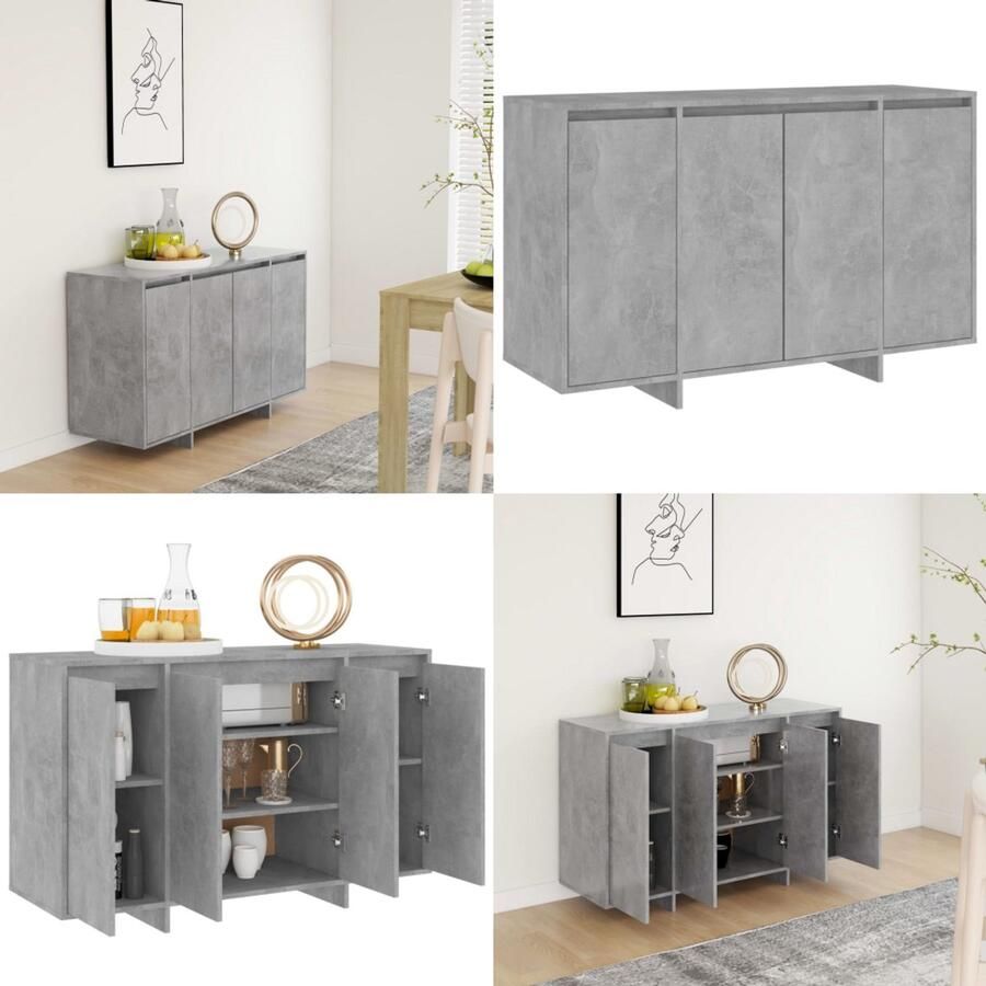 VidaXL Dressoir 120x41x75 cm bewerkt hout betongrijs Dressoir Dressoirs Opbergkast Buffetkast