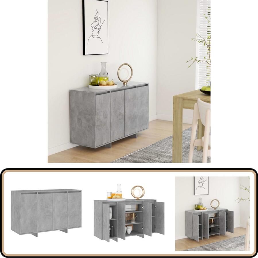 VidaXL Dressoir 120x41x75 cm Bewerkt hout Betongrijs Dressoir Buffetkast Opbergkast Tv-meubel Beton Grijs - Foto 3