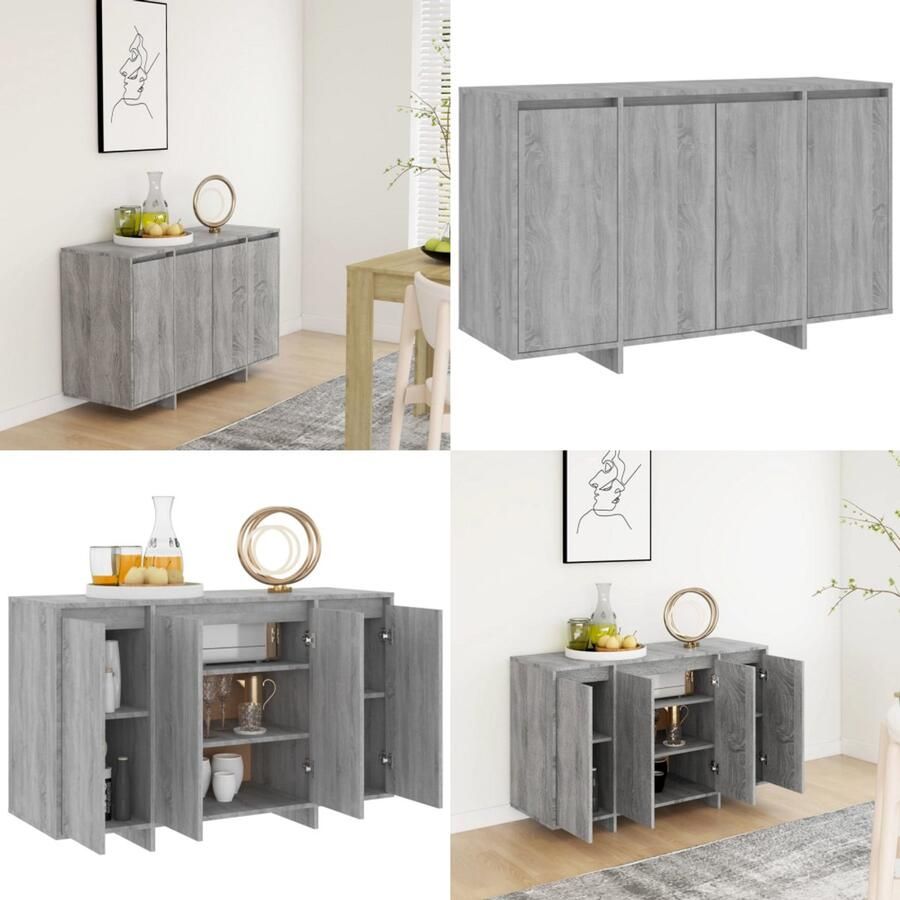 VidaXL Dressoir 120x41x75 cm bewerkt hout grijs sonoma eikenkleurig Dressoir Dressoirs Opbergkast Buffetkast