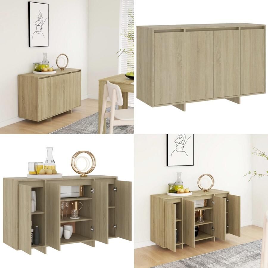 VidaXL Dressoir 120x41x75 cm bewerkt hout sonoma eikenkleurig Dressoir Dressoirs Opbergkast Buffetkast
