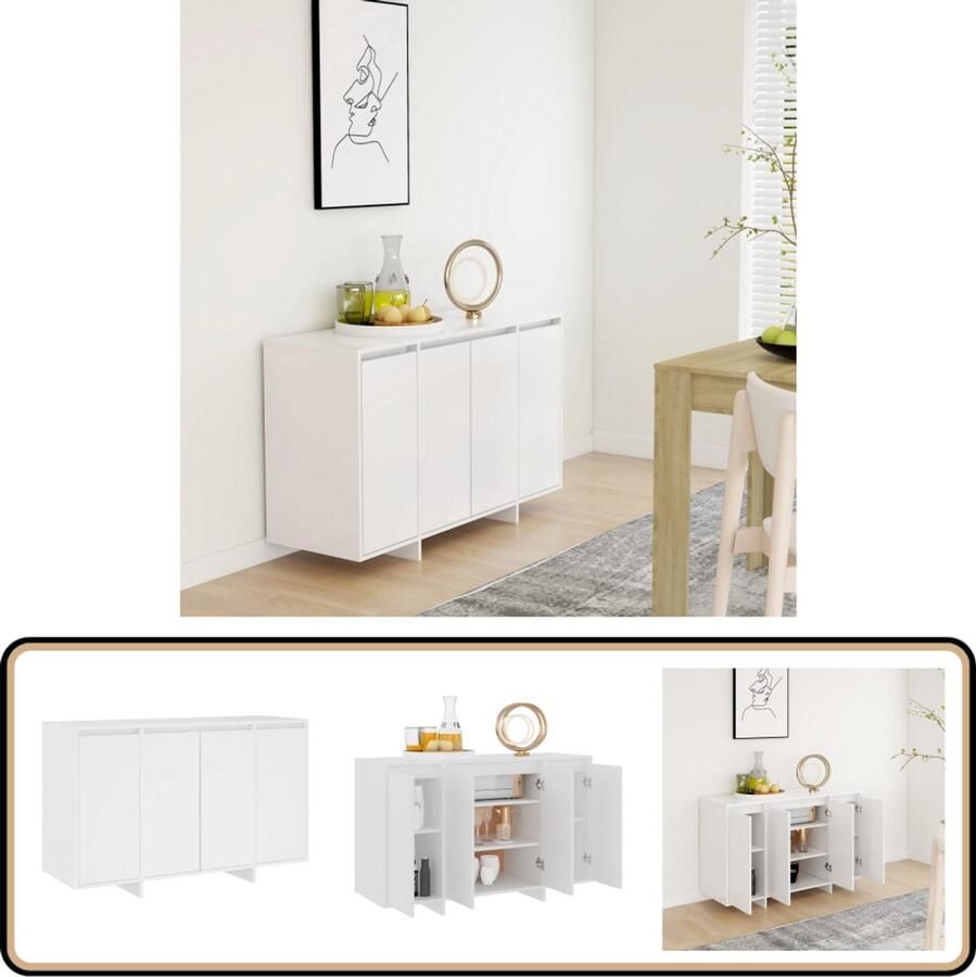 VidaXL Dressoir 120x41x75 cm Wit Bewerkte Hout Dressoir Bijzettafel Opbergkast Buffetkast Salontafel