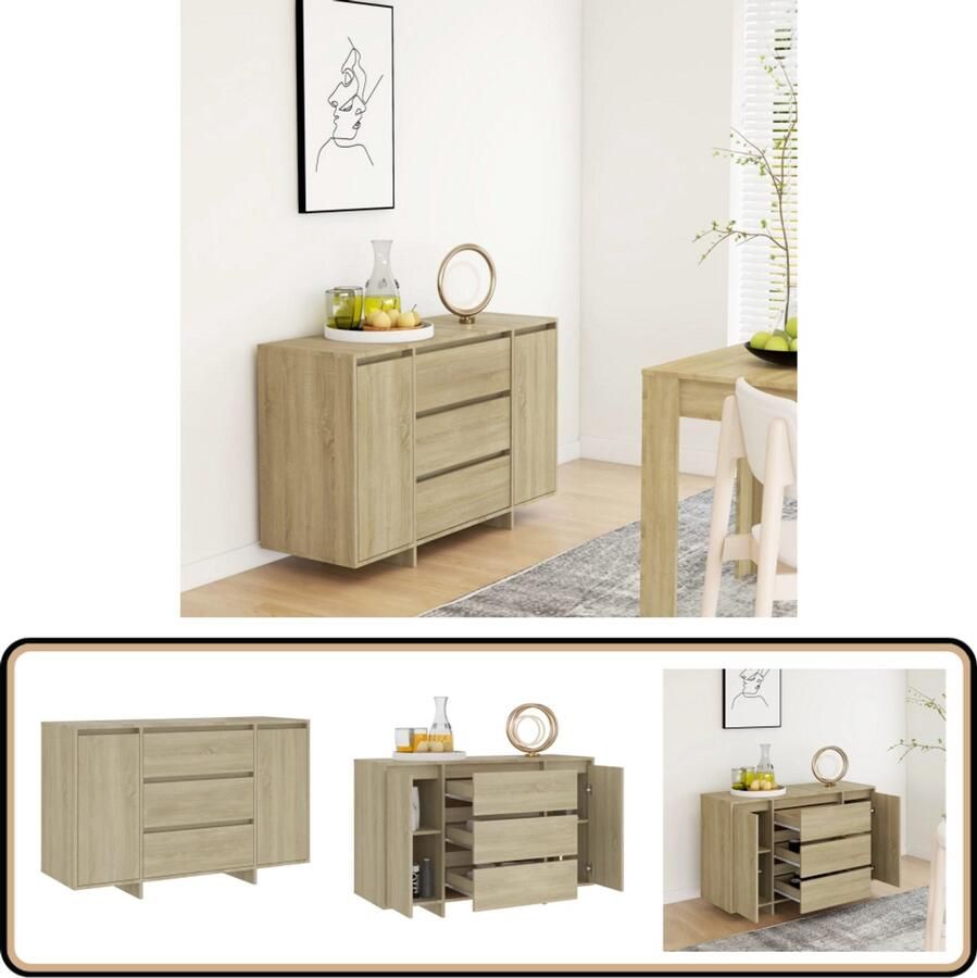 The Living Store Dressoir met 3 lades 120x41x75 cm bewerkt hout sonoma eiken Dressoir Salontafel Tv-meubel Houten Dressoir Wit Dressoir