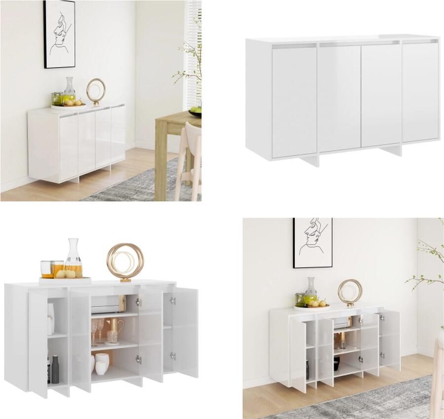 VidaXL Dressoir 120x41x75 cm bewerkt hout hoogglans wit Dressoir Dressoirs Opbergkast Buffetkast