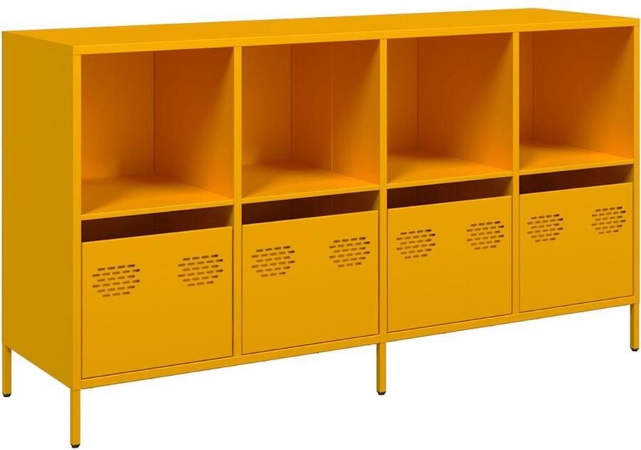 VidaXL Dressoir 135x39x73 5 cm koudgewalst staal mosterdgeel