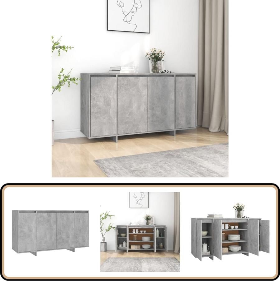 VidaXL Dressoir 135x41x75 cm Bewerkt hout Betongrijs Dressoir Bijzettafel Opbergkast Tv-meubel Salontafel - Foto 2