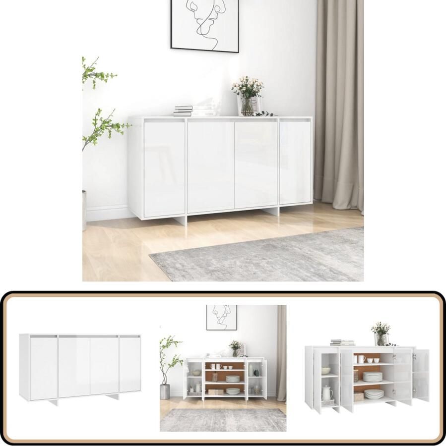 VidaXL Dressoir Hoogglans Wit 135x41x75 cm Dressoir Bijzettafel Opbergkast Salontafel Livingroom Furniture