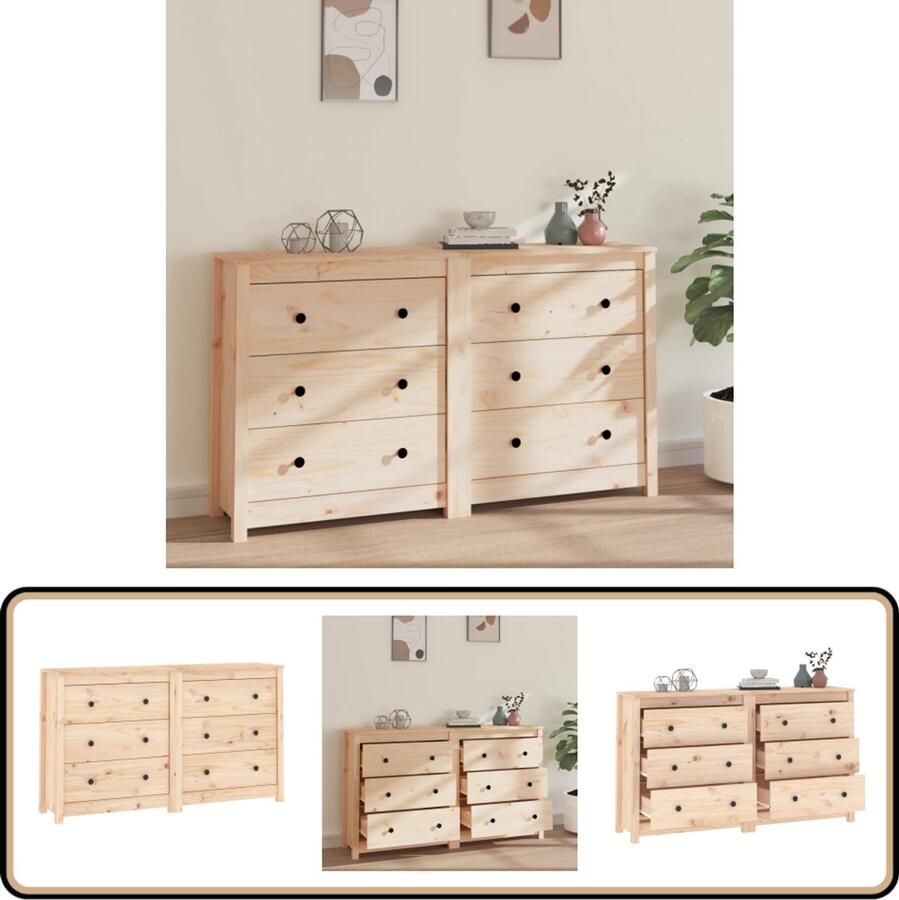 VidaXL Dressoir 140x35x80 cm Massief Grenenhout Dressoir Houten Dressoir Grenenhouten Dressoir Opberg Dresser Salontafel